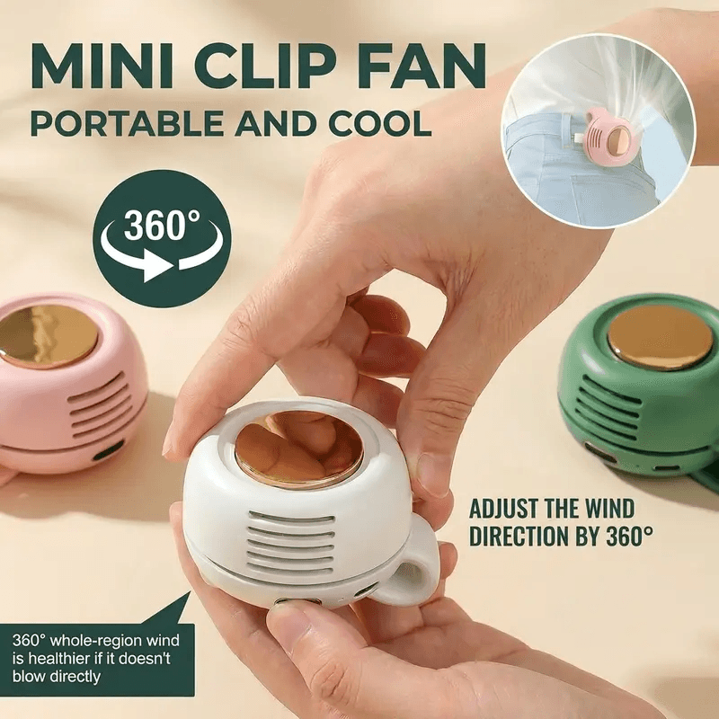 Rechargeable Bladeless Waist Fan, 3‑Speed Silent Mini Clip‑on Fan for Outdoor