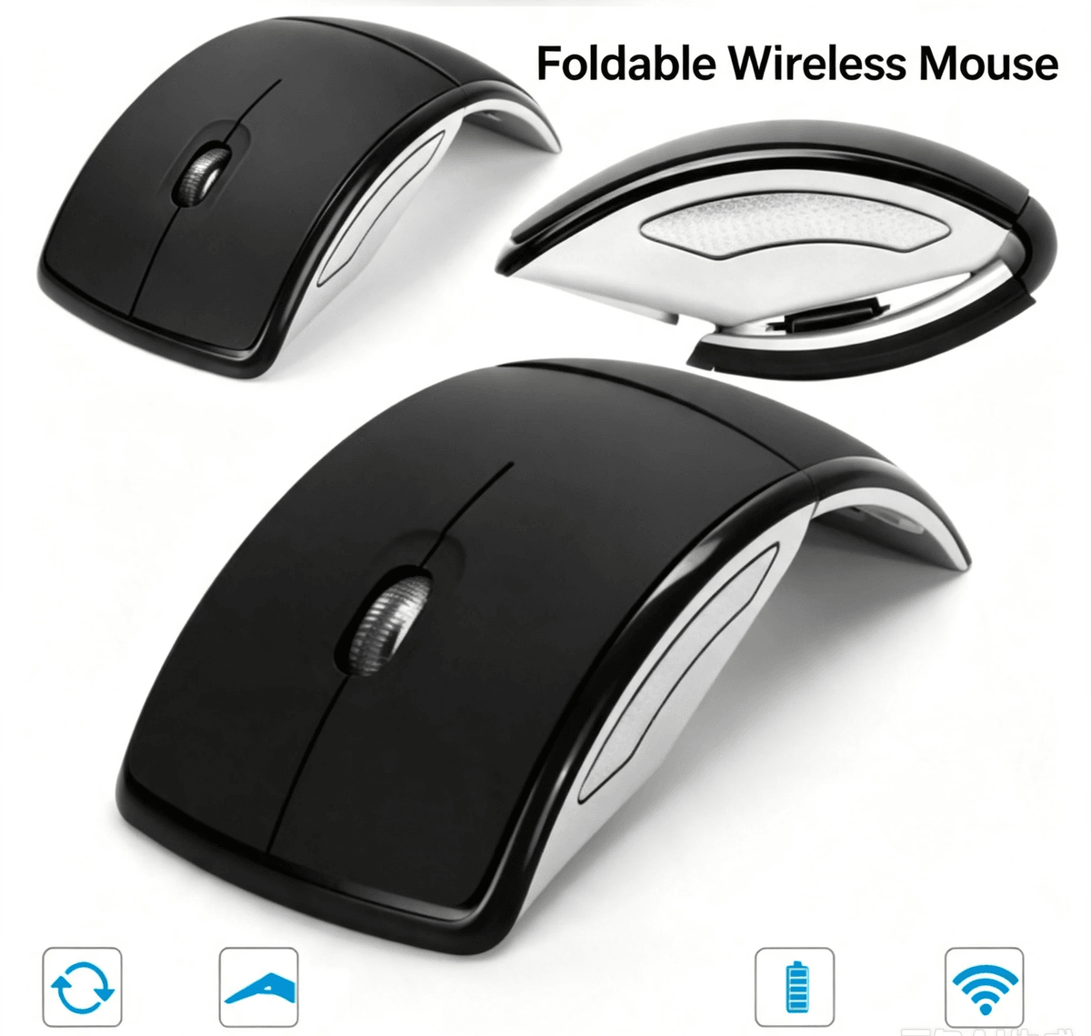 Foldable Arc Wireless Mouse|2.4G & Bluetooth Portable Travel Mouse
