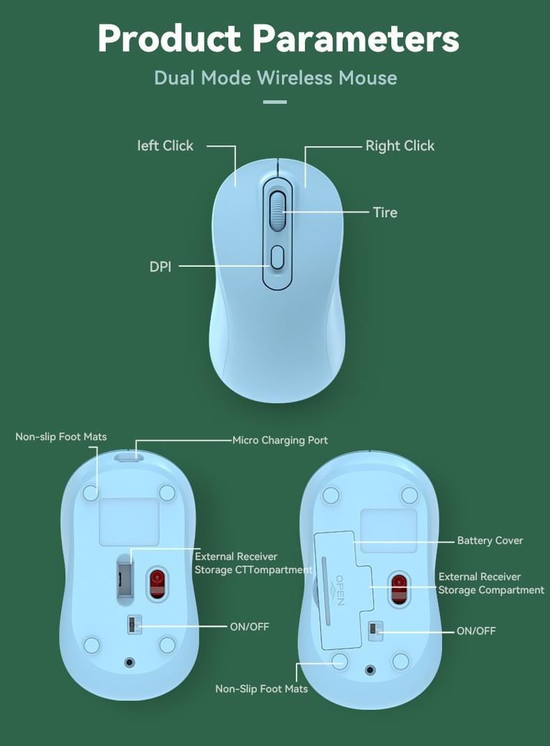 Rechargeable Wireless Mouse, 2.4G Bluetooth Dual Mode Ergonomic Silent Mouse, Type C Charging Comput