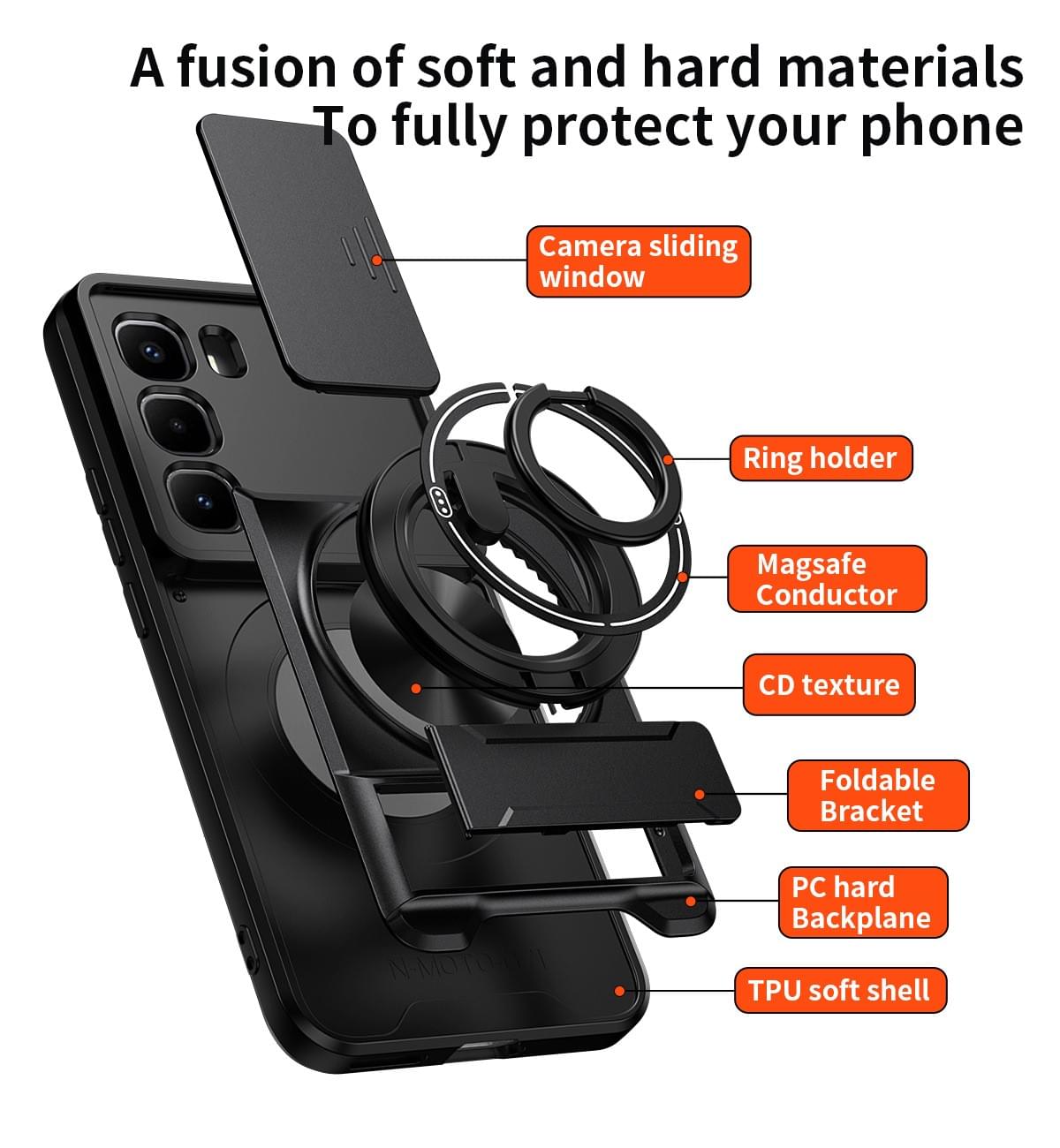 Magnetic Kickstand Phone Case with Slide Camera Cover for Tecno & Infinix
