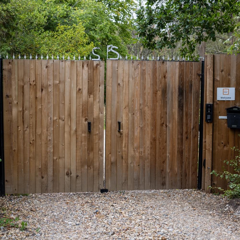 The pair of wooden front gates of British Naturism Sunfolk The pair of wooden front gates of British Naturism Sunfolk