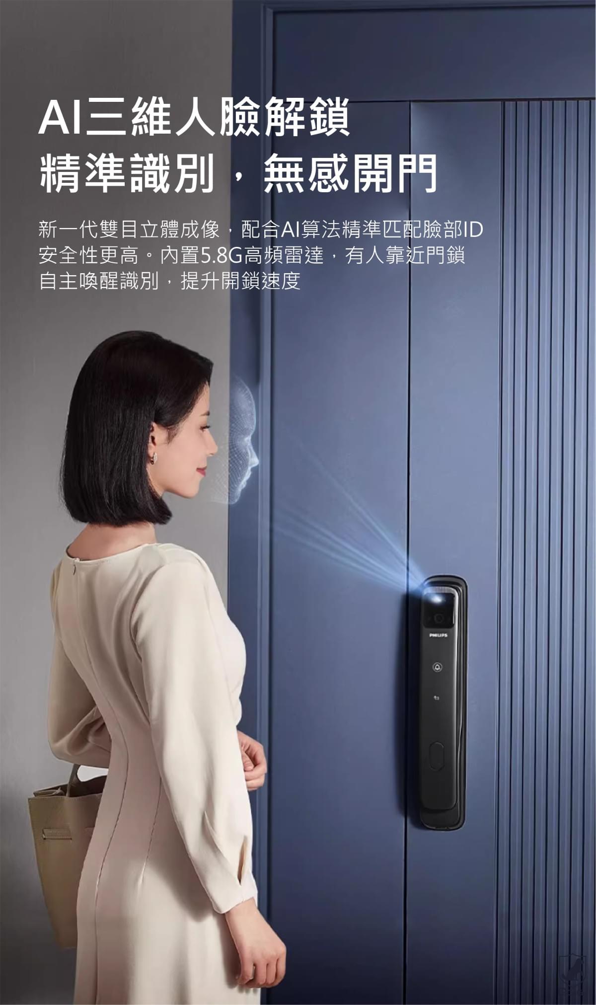 【Philips飛利浦】DDL702 FVP 人臉識別貓眼電子鎖 可視門鈴 室內感應