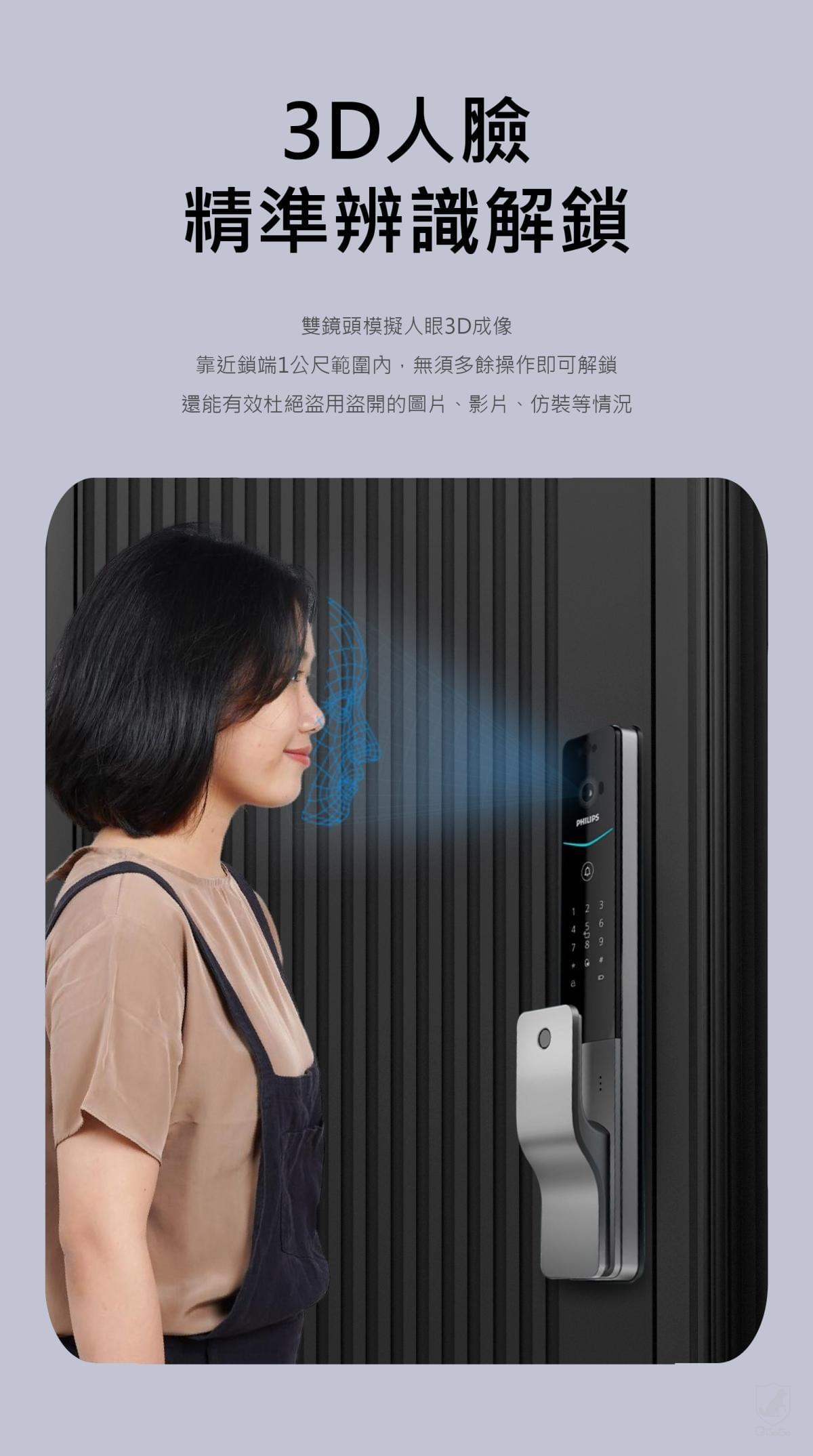 【Philips飞利浦】Alpha Plus 人脸识别猫眼电子锁广角可视门铃室内快开把手