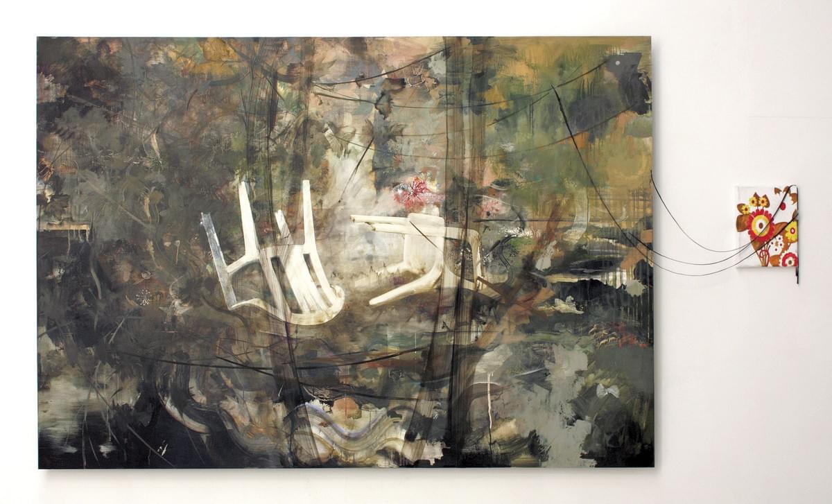 Painting - schilderij - Harm van den Berg - Chairs, 2010, 125 x 220 cm, oil on Dibond, acrylic on canvas, strings of dried paint. Painting - schilderij - Harm van den Berg - Chairs, 2010, 125 x 220 cm, oil on Dibond, acrylic on canvas, strings of dried paint.