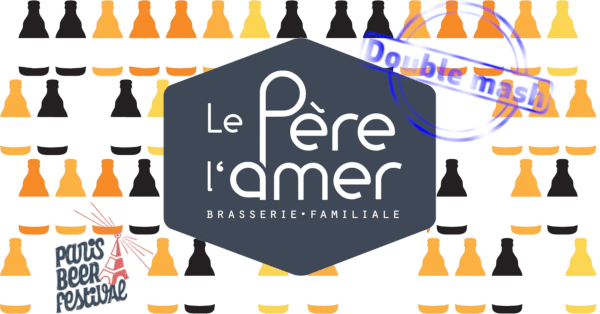 Bannière de l'événement avec le logo de la brasserie : "Le Père l'Amer" écrit dans un hexagone aux coins arrondis. Le fond est un mur de bouteilles de notre logo de 3 couleurs jaune-orangé. Avec la mention "Dégustation publique". Bannière de l'événement avec le logo de la brasserie : "Le Père l'Amer" écrit dans un hexagone aux coins arrondis. Le fond est un mur de bouteilles de notre logo de 3 couleurs jaune-orangé. Avec la mention "Dégustation publique".