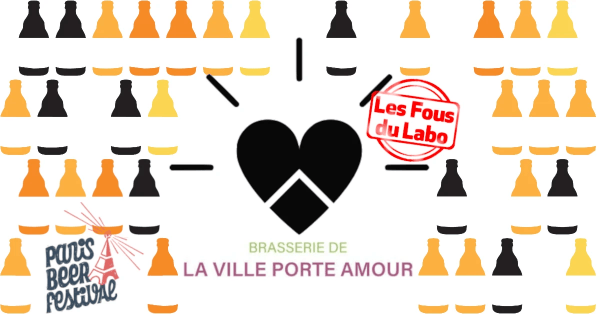 Bannière de l'événement avec le logo de la brasserie : un cœur stylisé noir d'où quelques rayons partent. Le fond est un mur de bouteilles de notre logo de 3 couleurs jaune-orangé. Avec la mention "Dégustation publique". Bannière de l'événement avec le logo de la brasserie : un cœur stylisé noir d'où quelques rayons partent. Le fond est un mur de bouteilles de notre logo de 3 couleurs jaune-orangé. Avec la mention "Dégustation publique".
