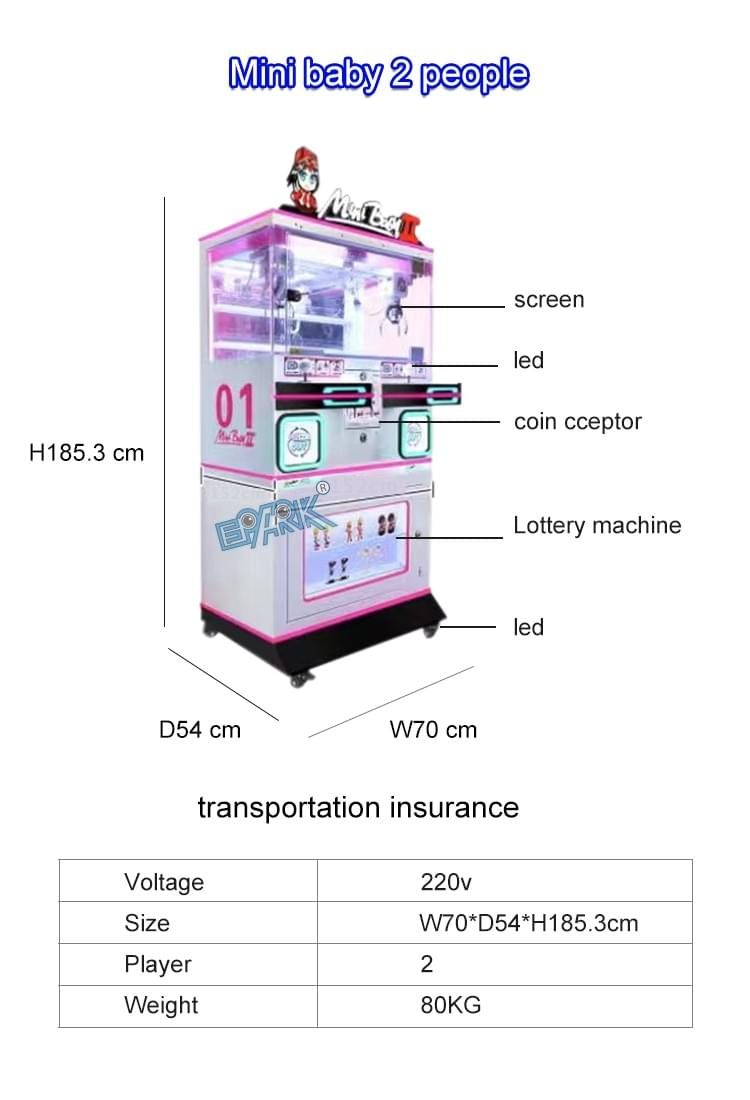 Mini Baby 2 Player Claw Machine for Arcade and Shopping Mall
