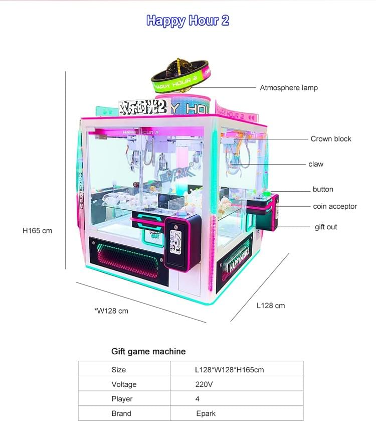 4 Player Claw Machine Prize Game for Arcade and Shopping Mall