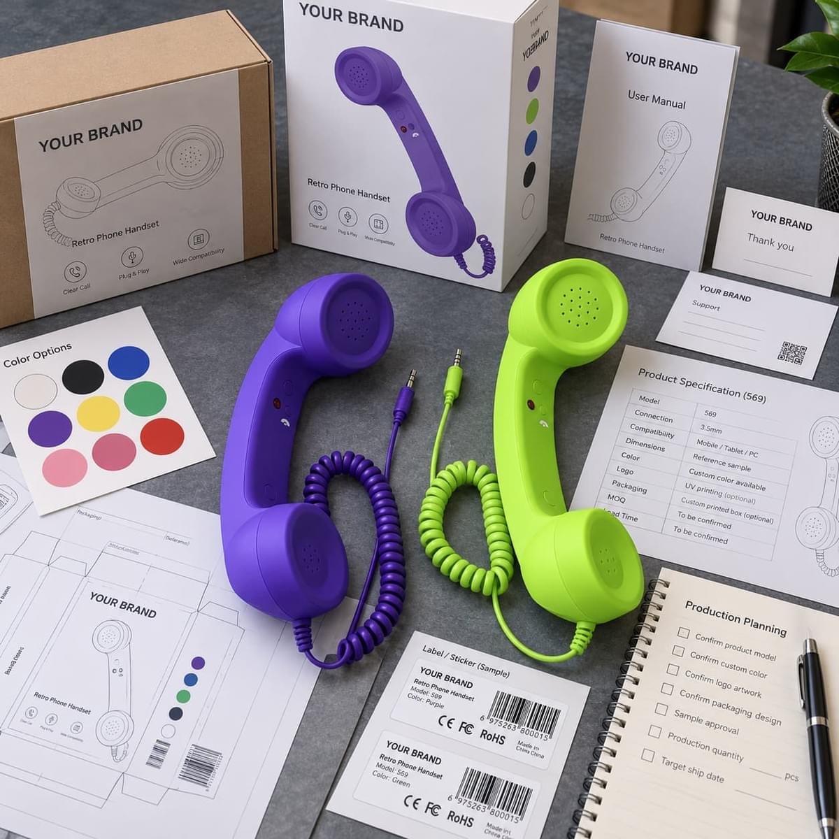 Private label retro handset packaging and product customization planning for B2B production Private label retro handset packaging and product customization planning for B2B production