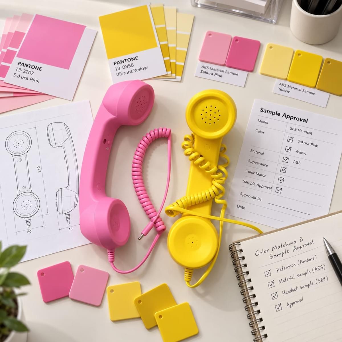 Custom retro phone handset color matching with ABS samples and color swatches for B2B approval Custom retro phone handset color matching with ABS samples and color swatches for B2B approval