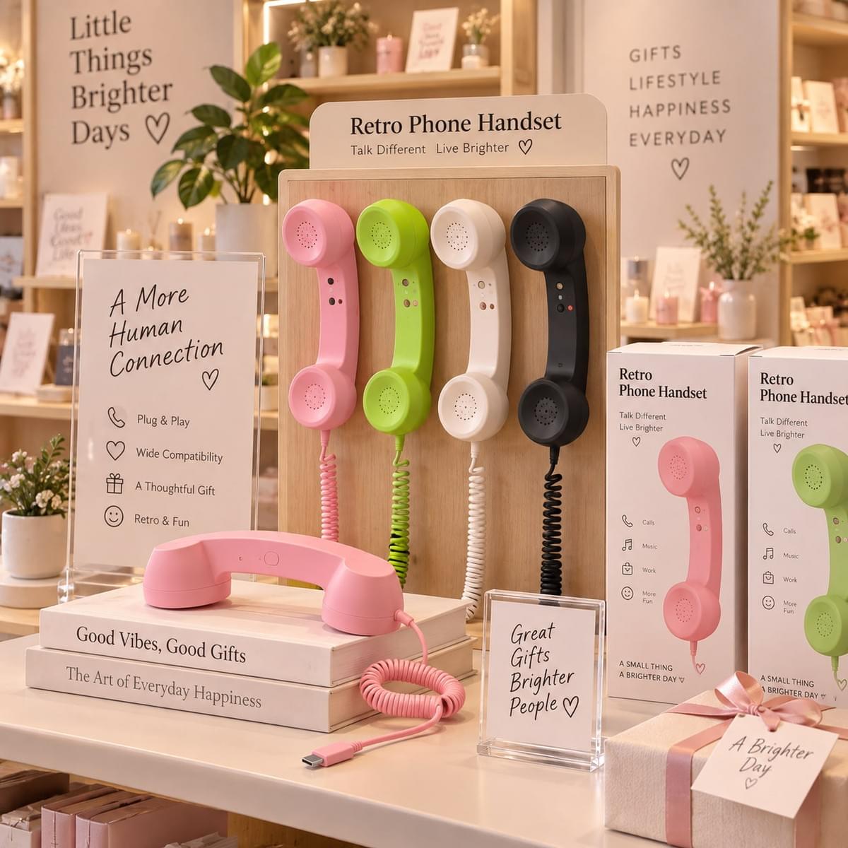 Retro phone handset displayed in a retail gift and lifestyle store Retro phone handset displayed in a retail gift and lifestyle store