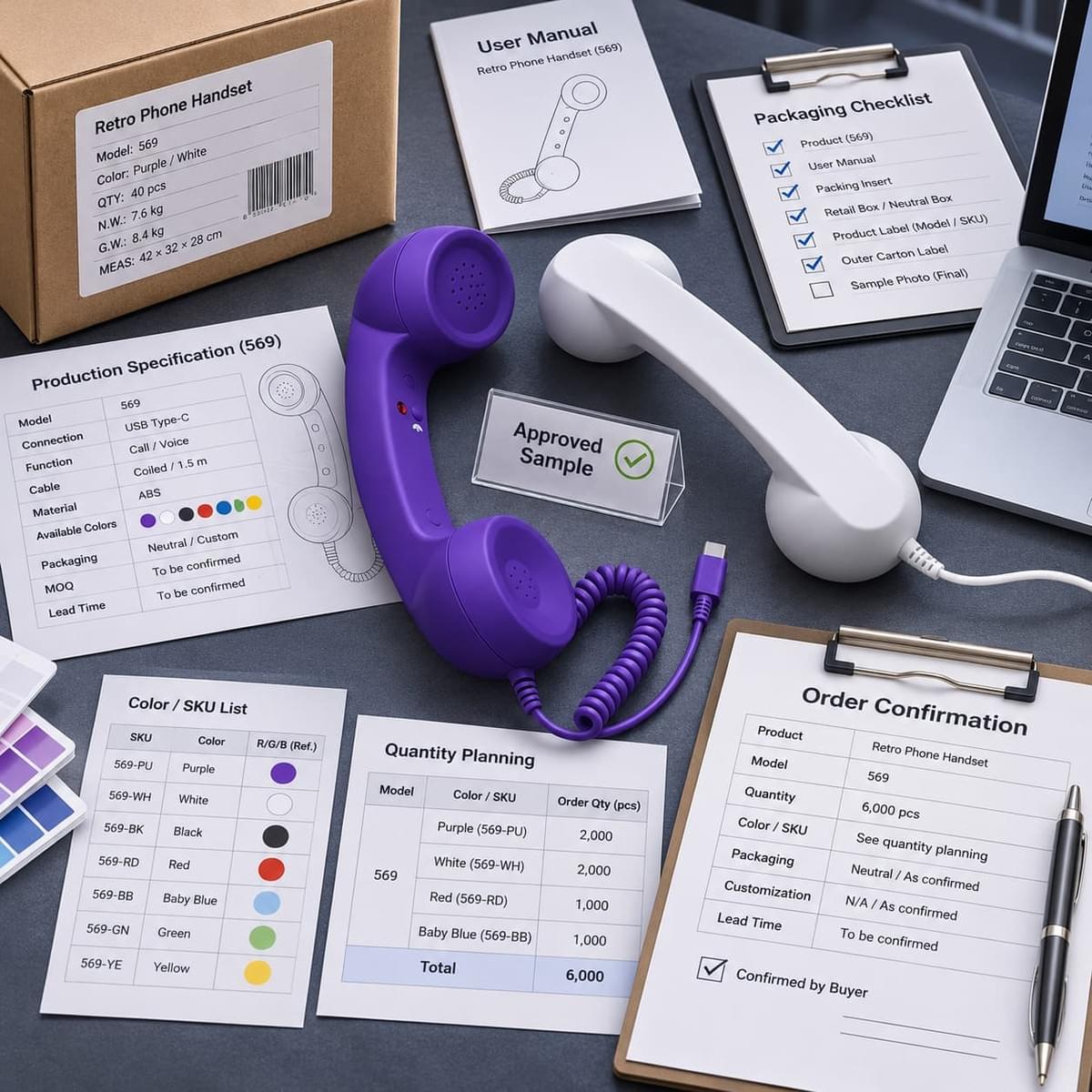 Retro phone handset production and wholesale order planning with an approved supplier sample Retro phone handset production and wholesale order planning with an approved supplier sample