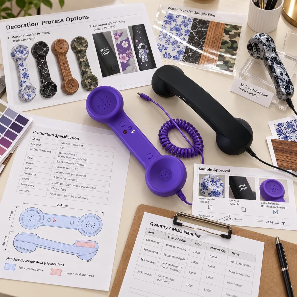 Custom retro handset printing process samples and OEM production planning for pattern designs Custom retro handset printing process samples and OEM production planning for pattern designs
