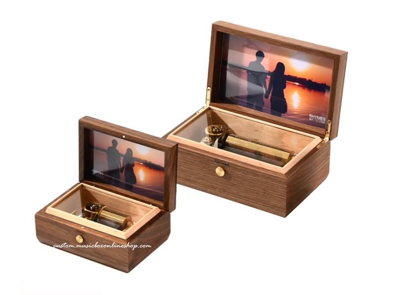 Walnut Wooden Music Box Custom Photo Frame Valentine's Day Gift