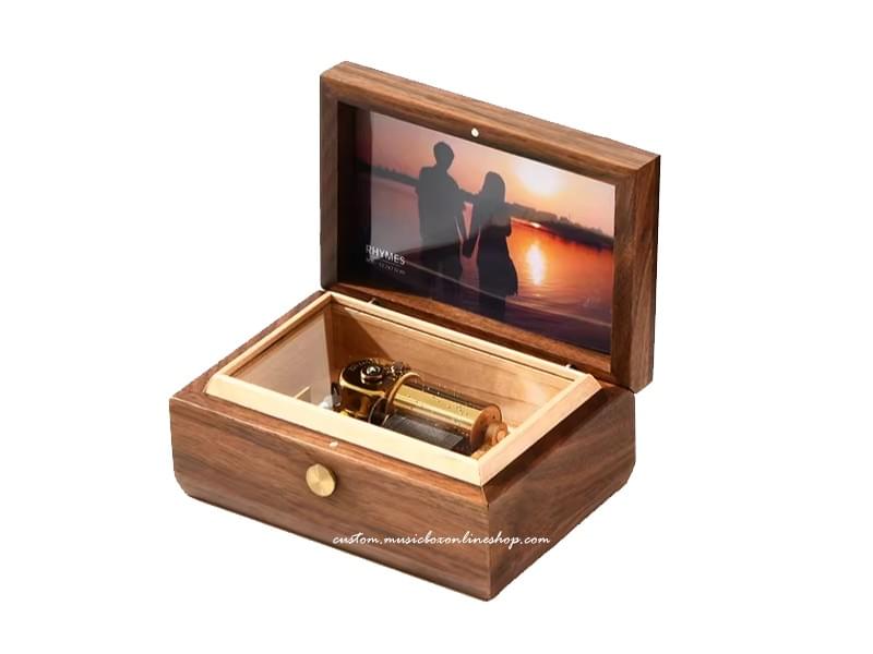 Walnut Wooden Music Box Custom Photo Frame Valentine's Day Gift