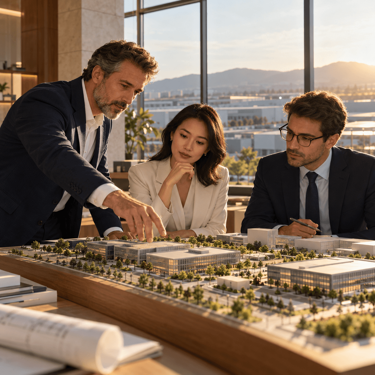 Illustrative project team reviewing a site model — practical coordination and specialist support. Illustrative project team reviewing a site model — practical coordination and specialist support.