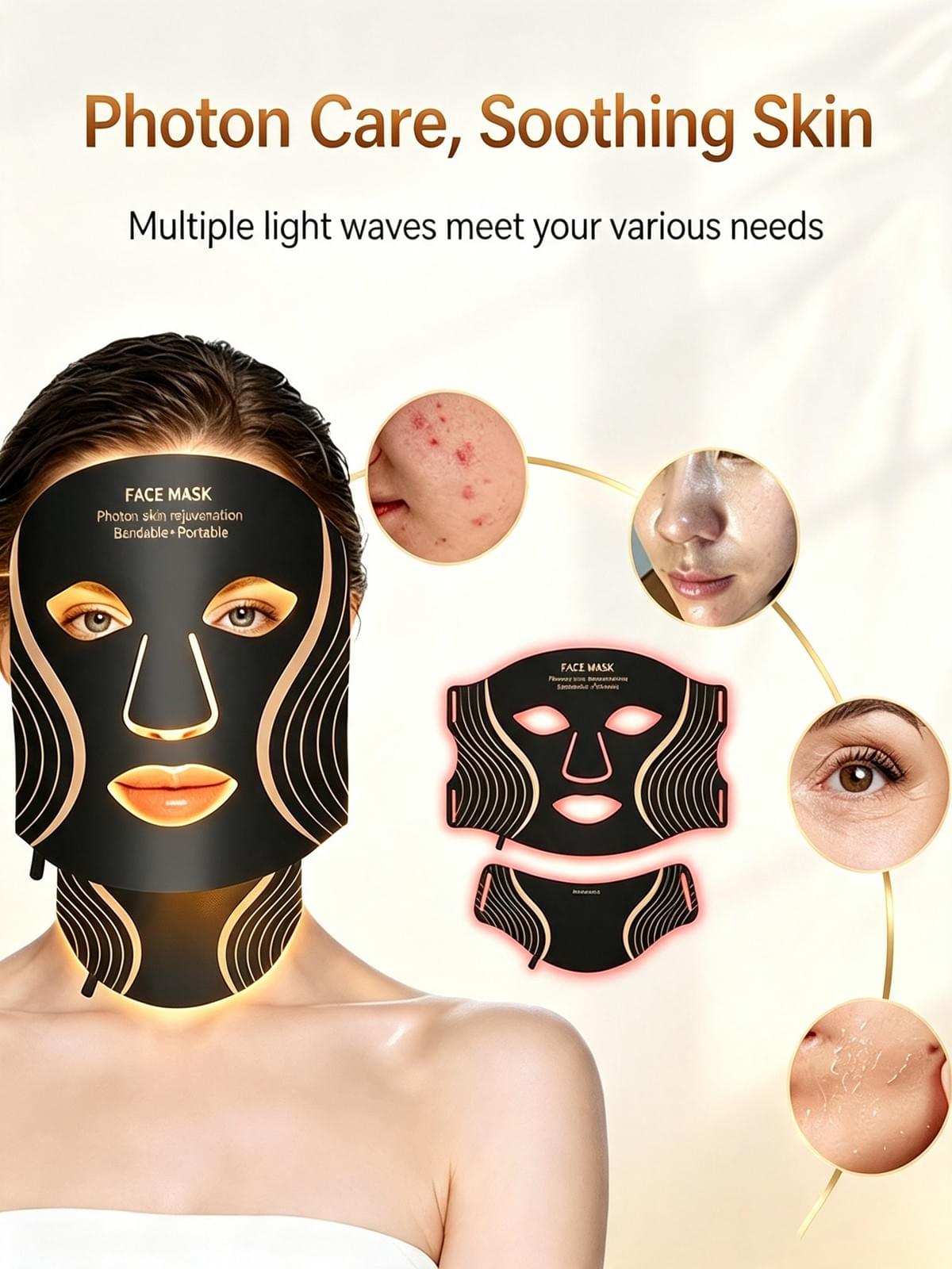 7 Colors Flexible Silicone LED Facial Mask Home Use Red Blue Light PDT Photon Therapy Beauty Mask Sk