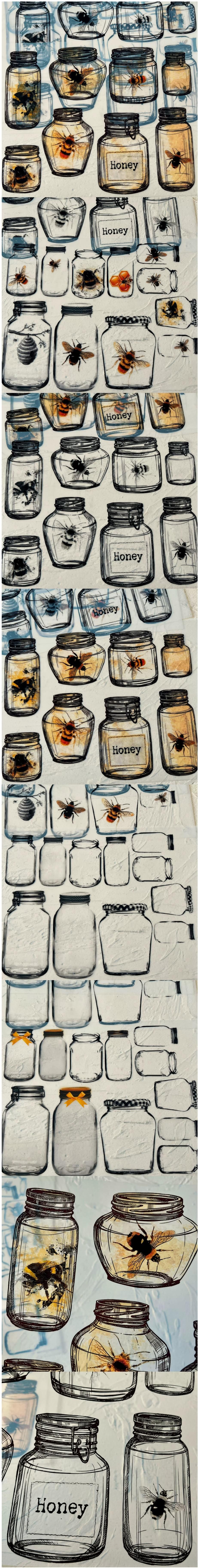 Vintage Honeybee Jars Transparency Sheets (28-4)