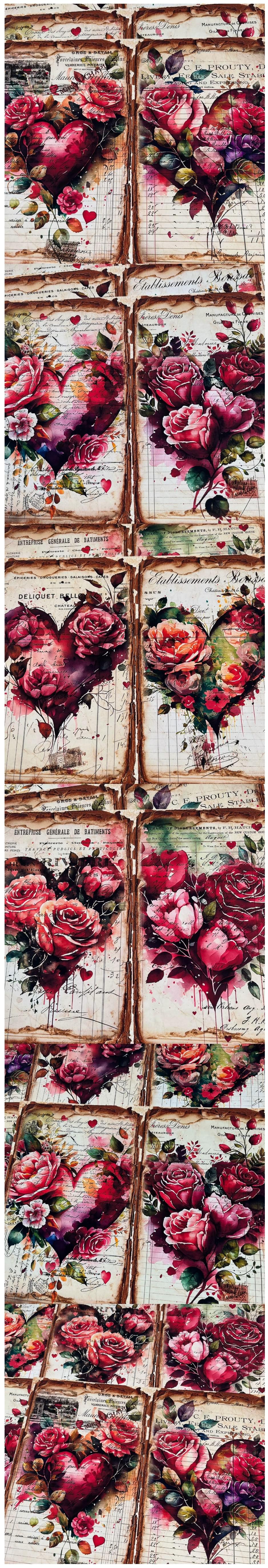 Romantic Vintage Rose Hearts & Floral Ephemera (10-22)