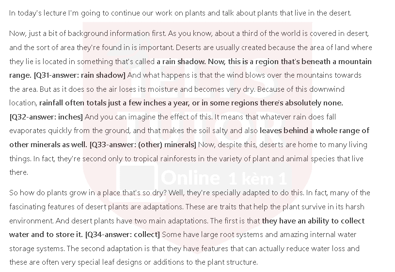 DESERT PLANTS: Đề thi IELTS LISTENING (practice test) DESERT PLANTS: Đề thi IELTS LISTENING (practice test)