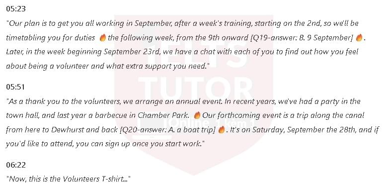 What is the role of the volunteers in each of the following activities?: Đề thi IELTS LISTENING (practice test) What is the role of the volunteers in each of the following activities?: Đề thi IELTS LISTENING (practice test)
