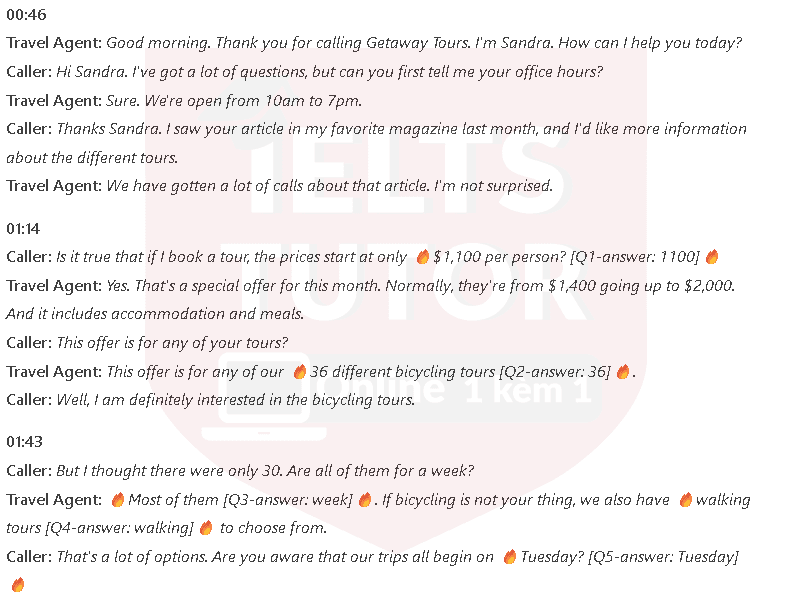 Get Away Tours: Đề thi IELTS LISTENING (actual test) Get Away Tours: Đề thi IELTS LISTENING (actual test)