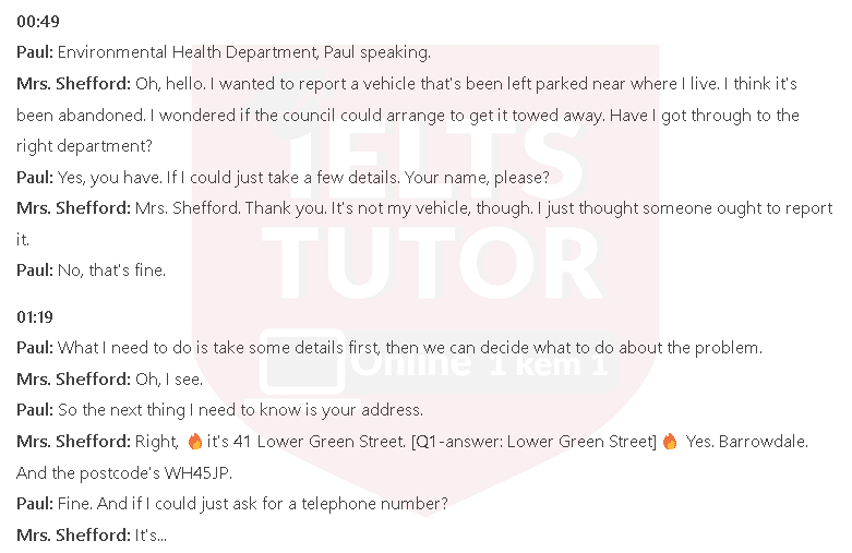 Report on abandoned vehicle: Đề thi IELTS LISTENING (practice test) Report on abandoned vehicle: Đề thi IELTS LISTENING (practice test)