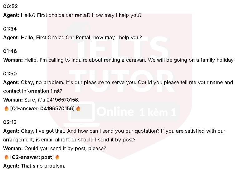 Car Rental Inquiry: Đề thi IELTS LISTENING (actual test) Car Rental Inquiry: Đề thi IELTS LISTENING (actual test)