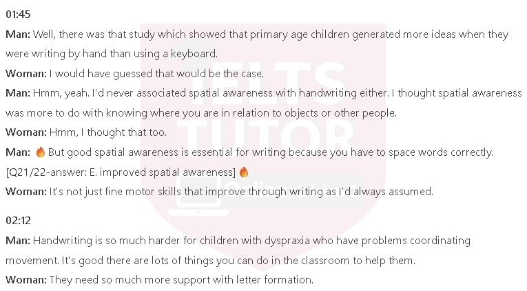 Which TWO benefits for children of learning to write did both students find surprising?: Đề thi IELTS LISTENING (practice test) Which TWO benefits for children of learning to write did both students find surprising?: Đề thi IELTS LISTENING (practice test)