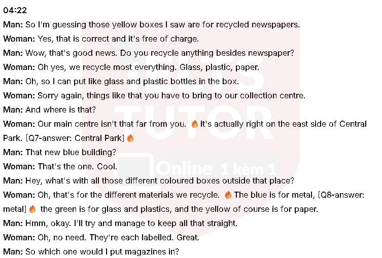 Protecting environment through recycling: Đề thi IELTS LISTENING (actual test) Protecting environment through recycling: Đề thi IELTS LISTENING (actual test)