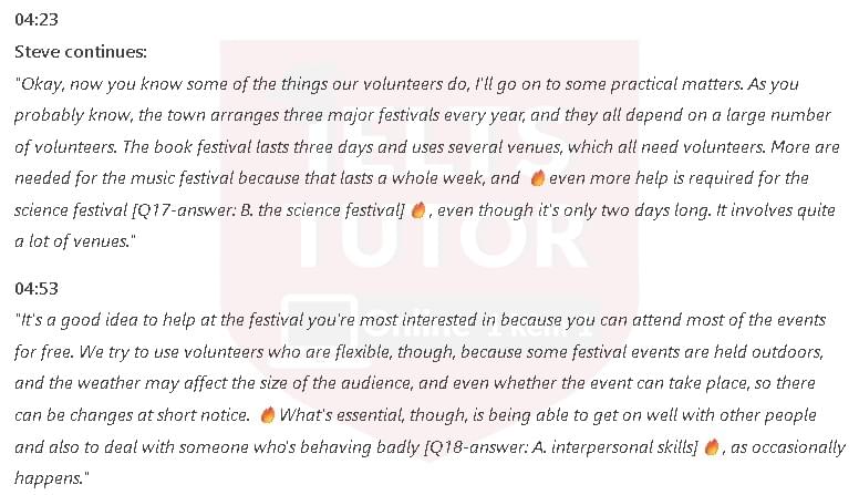 What is the role of the volunteers in each of the following activities?: Đề thi IELTS LISTENING (practice test) What is the role of the volunteers in each of the following activities?: Đề thi IELTS LISTENING (practice test)