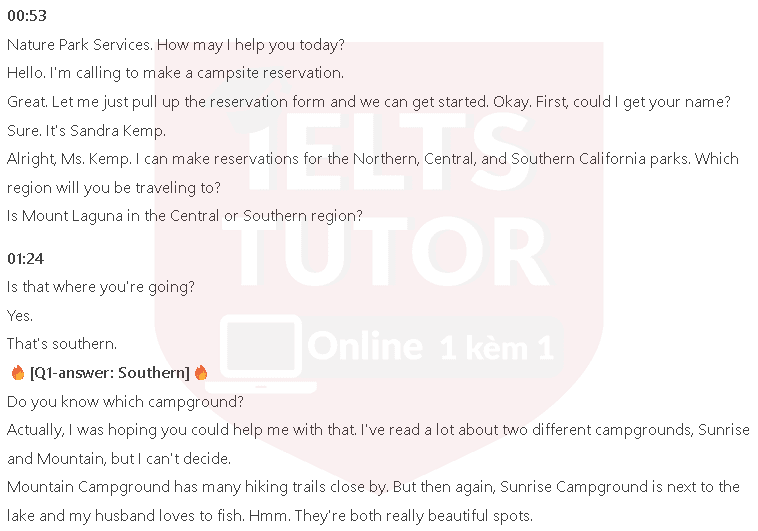 Campsite Reservation Form: Đề thi IELTS LISTENING (actual test) Campsite Reservation Form: Đề thi IELTS LISTENING (actual test)
