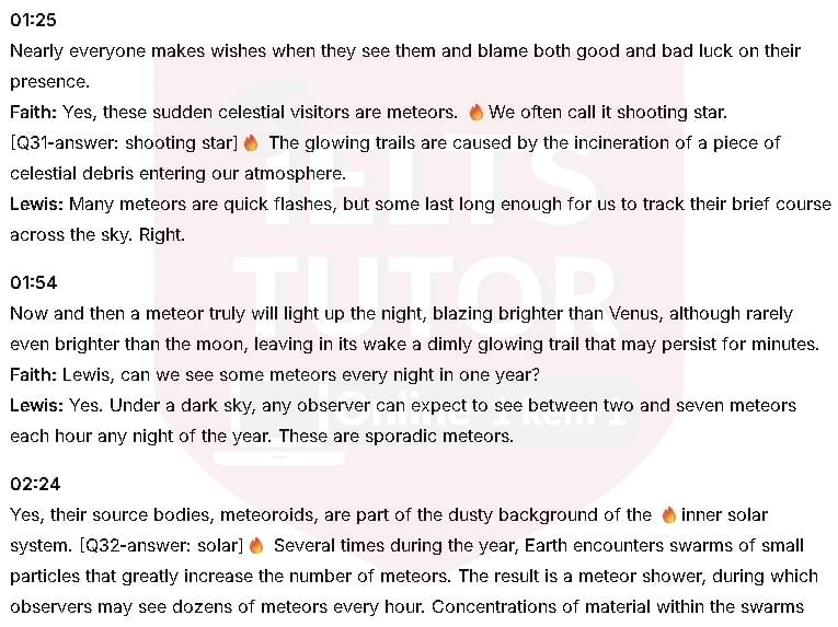 Magic Meteor Astronomy: Đề thi IELTS LISTENING (actual test) Magic Meteor Astronomy: Đề thi IELTS LISTENING (actual test)