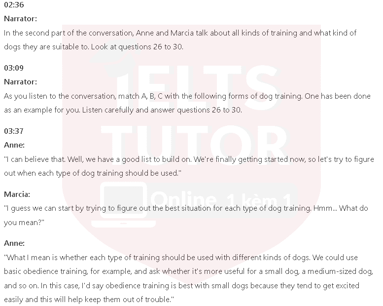 According to the speaker for which dogs are the following kinds of training most useful?: Đề thi IELTS LISTENING (practice test) According to the speaker for which dogs are the following kinds of training most useful?: Đề thi IELTS LISTENING (practice test)