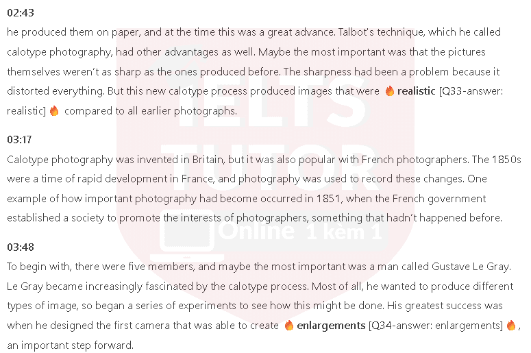 Calotype photography in Britain and France: Đề thi IELTS LISTENING (actual test) Calotype photography in Britain and France: Đề thi IELTS LISTENING (actual test)