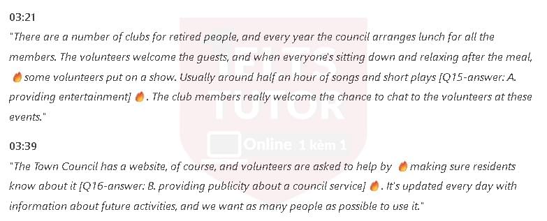 What is the role of the volunteers in each of the following activities?: Đề thi IELTS LISTENING (practice test) What is the role of the volunteers in each of the following activities?: Đề thi IELTS LISTENING (practice test)