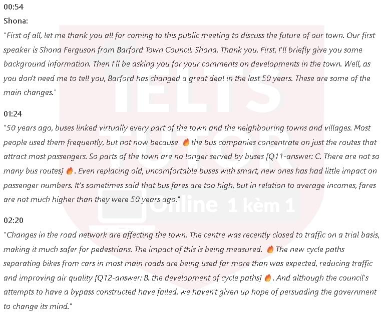 Changes in Barford over the last 50 years: Đề thi IELTS LISTENING (actual test) Changes in Barford over the last 50 years: Đề thi IELTS LISTENING (actual test)