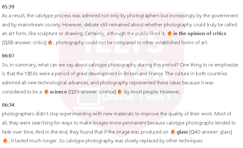 Calotype photography in Britain and France: Đề thi IELTS LISTENING (actual test) Calotype photography in Britain and France: Đề thi IELTS LISTENING (actual test)