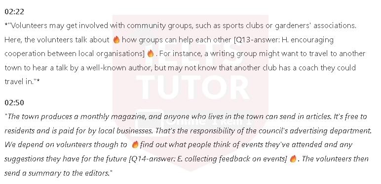 What is the role of the volunteers in each of the following activities?: Đề thi IELTS LISTENING (practice test) What is the role of the volunteers in each of the following activities?: Đề thi IELTS LISTENING (practice test)
