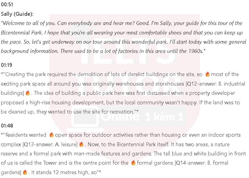 What kind of tour is Sally leading?: Đề thi IELTS LISTENING What kind of tour is Sally leading?: Đề thi IELTS LISTENING
