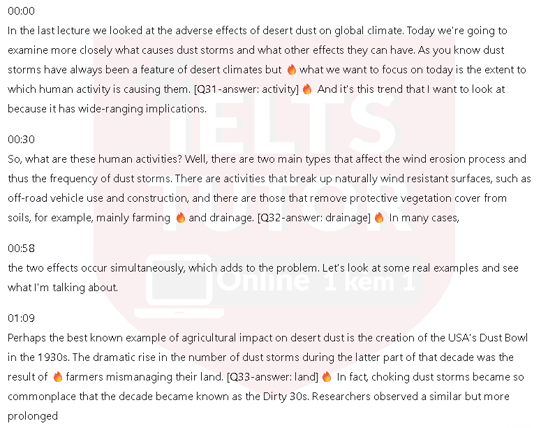 Effect of desert dust on global climate: Đề thi IELTS LISTENING (actual test) Effect of desert dust on global climate: Đề thi IELTS LISTENING (actual test)