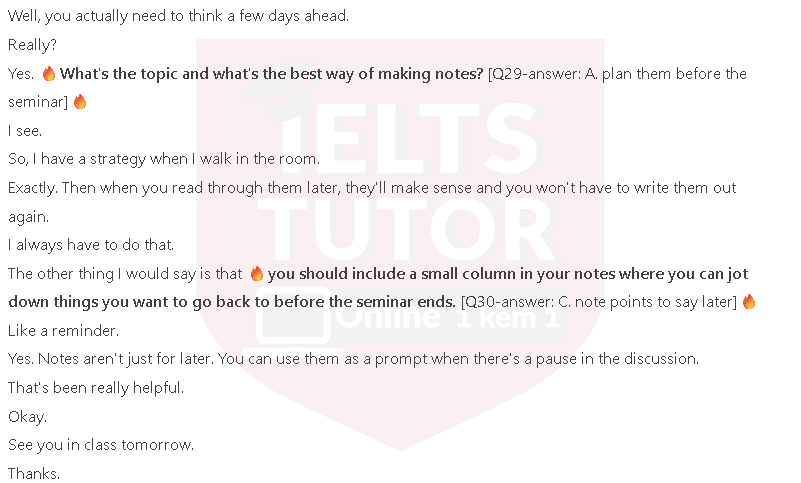 What does Ahmed say about last week’s seminar?: Đề thi IELTS LISTENING (practice test) What does Ahmed say about last week’s seminar?: Đề thi IELTS LISTENING (practice test)