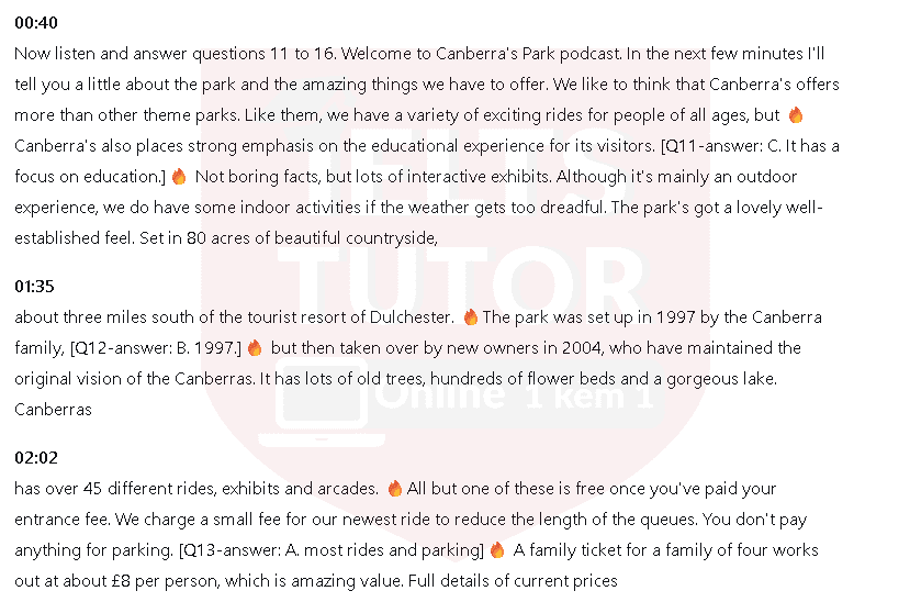 In what way is Camber’s different from other theme parks?: Đề thi IELTS LISTENING (actual test) In what way is Camber’s different from other theme parks?: Đề thi IELTS LISTENING (actual test)