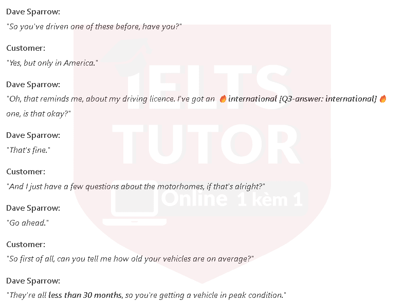 Coxhead Motorhomes: Đề thi IELTS LISTENING (actual test) Coxhead Motorhomes: Đề thi IELTS LISTENING (actual test)
