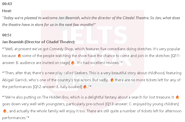 What information does the woman give about the following events at the Citadel theatre?: Đề thi IELTS LISTENING (actual test) What information does the woman give about the following events at the Citadel theatre?: Đề thi IELTS LISTENING (actual test)