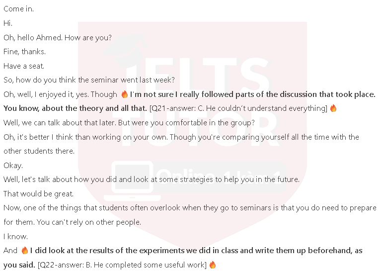 What does Ahmed say about last week’s seminar?: Đề thi IELTS LISTENING (practice test) What does Ahmed say about last week’s seminar?: Đề thi IELTS LISTENING (practice test)