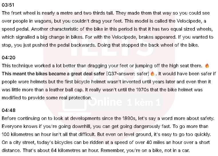 Đáp án Talking about the history of bikes: Đề thi IELTS LISTENING (actual test) Đáp án Talking about the history of bikes: Đề thi IELTS LISTENING (actual test)
