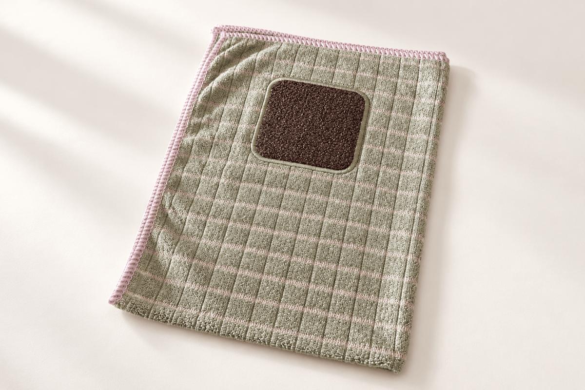 Fibre vaisselle Bambou Idastuce à carreaux verts avec carré grattant intégré Fibre vaisselle Bambou Idastuce à carreaux verts avec carré grattant intégré