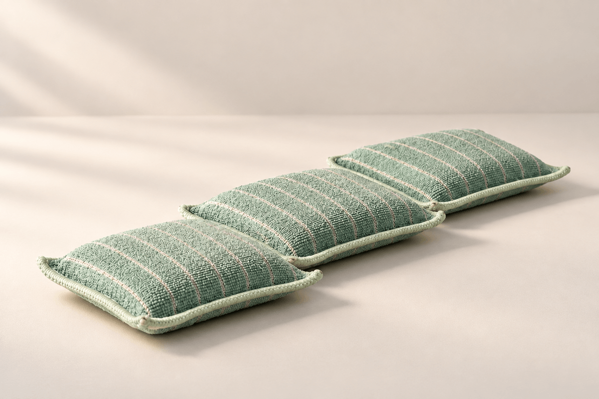 Trois éponges laveuses Bambou Idastuce, vertes à carreaux blancs, pour le nettoyage de la cuisine Trois éponges laveuses Bambou Idastuce, vertes à carreaux blancs, pour le nettoyage de la cuisine