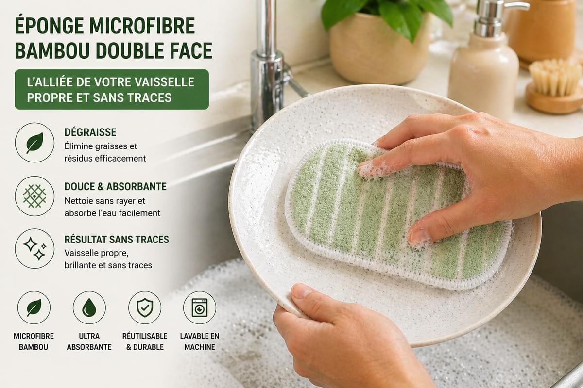 Éponge microfibre bambou utilisée pour laver la vaisselle sans laisser de traces Éponge microfibre bambou utilisée pour laver la vaisselle sans laisser de traces